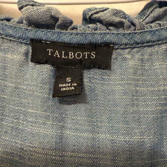 Talbots Embroidered Tunic Boho Chambray Sleeveless Blue White Small Top Button - Picture 4 of 5